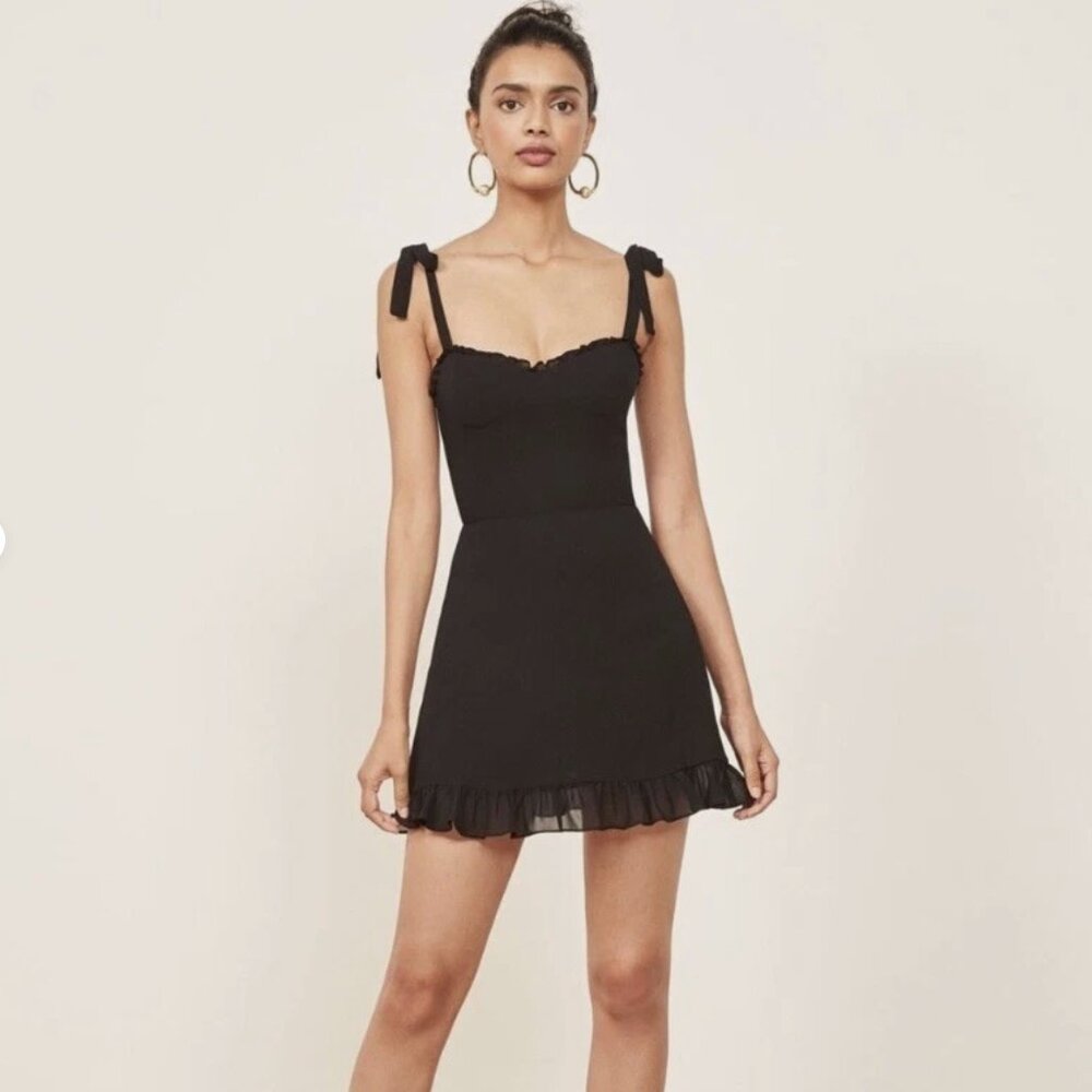 Reformation Christine Black Ruffle Mini Dress Sz 6